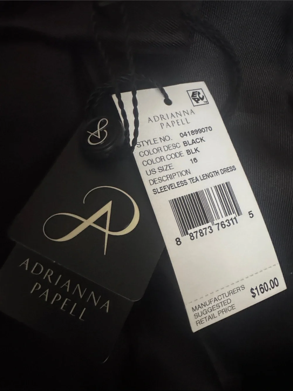 Adrianna Papell Black V-Back Sleeveless Tea Length Cocktail Party Dress NWT 16 - Picture 6 of 6